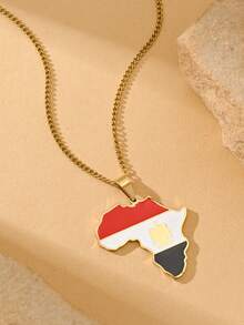 18K Gold Plated 1pc African National Flag Drip Oil Stainless Steel Map Necklace Men's Jewelry National Day Souvenirs Gift - Multicolor - View 4
