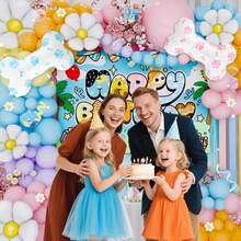 134pcs Blue Puppy-Themed Balloon Garland Arch Set, Includes Blue And Pink Puppy Bones, Large And Small Daisy Foil Balloons, And Pink, Blue, Yellow, And Purple Latex Balloons. Perfect For Birthdays, Baby Showers, First Birthdays, Family Gatherings, Or Cartoon Puppy-Themed Party Decorations. - Multicolor - View 5