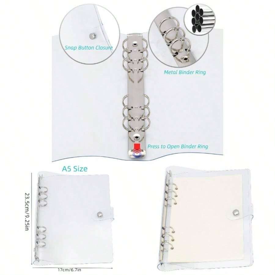 Journal Binder Cover A5 Plastic Planner Cover Notebook Binder Refillable Notebook 6. U201Dx9.2u201D Round - Ring Planner Pages Inner Paper Not Included - 透明銀色 - 查看 1