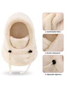 婴儿帽子冬秋季保暖帽围巾-可爱厚毛绒套头帽儿童防风防寒 - 彩色 - 查看 8