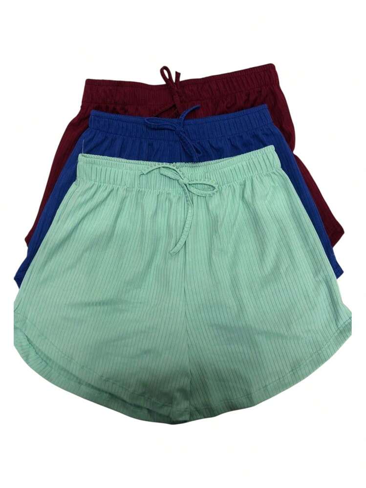 Kit With 3 Ribbed Women's Shorts - 酒紅色/淺綠色/皇家色 - 查看 1