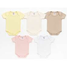 5 Piece Summer Ribbed Short Sleeve Baby Bodysuit Kit S M L - 女孩 - 查看 1