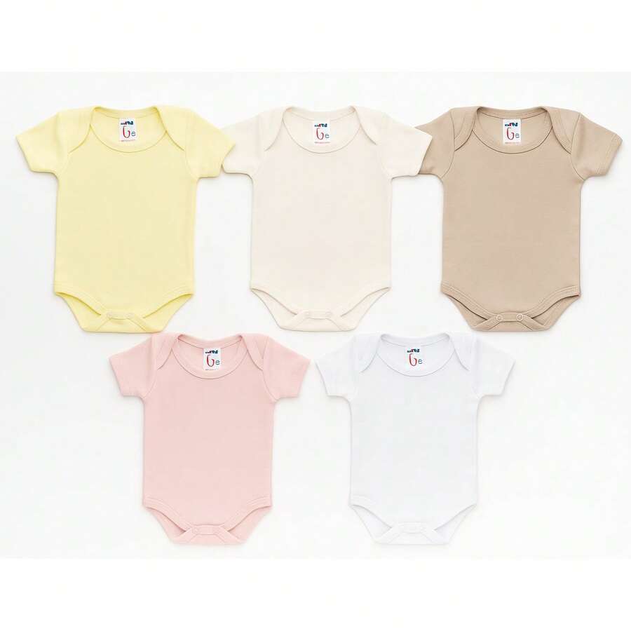 5 Piece Summer Ribbed Short Sleeve Baby Bodysuit Kit S M L - 女孩 - 查看 1