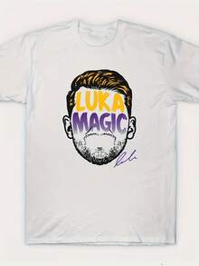 This Lakers T-Shirt Features Magic Johnson And Luke Doncic. It's Made Of Cotton, Has Short Sleeves, A Round Neck, And A Casual, Athletic Design. It's A Great Valentine's Day Gift. It's Lightweight And Breathable. Machine Washable. - 白 - 查看 2