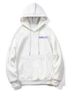 Krometka 男士秋冬黑色连帽衫 | 日本动漫与樱花元素 - 白色 - 查看 5