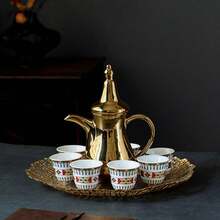 6pcs Luxury Gold Embossed Coffee Cup Set, Modern Middle Eastern Style Ceramic Tea Cups, Saudi Coffee Cups, Elegant Ceramic Mugs, Middle Eastern Style Holiday Gift, Comes With Crescent Moon & Star Gift Box, Designed For Turkish Coffee/Espresso, Elegant Drinkware For Turkish Coffee/Arabic Tea, Suitable For Home, Cafe, Holiday Gifts, Portable Small Coffee Accessories, Includes Exquisite Packaging, Suitable For Christmas, Ramadan, Eid Al-Fitr Gifts, Holiday Atmosphere Gifts