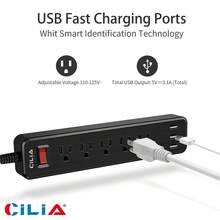 CILIA 1/2 Pcs Flat Plug Surge Protector Power Strip, 6 AC Outlets, 5 Ft Flat Braided Extension Cord,Dorm Room Essentials College,Compact Desk Charging Station Wall Mount For Office, School, Dorm