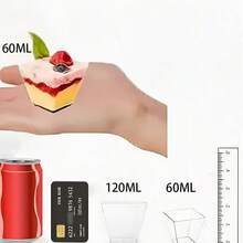 60ml(Mini), 120ml(Medium) Capacity 30/50/100pcs High Quality Clear Plastic Square Dessert Cups, Reusable Party Cups Suitable For Snacks, Chocolates, Ice Cream, Fruits, Cakes, Mousses, Puddings, Appetizers, Easy Hand Wash, Suitable For Cafes, Dessert Shops, Restaurants, Home Parties, Weddings, Decorative Containers