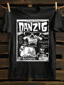 Camiseta de banda de punk rock Danzig para hombres - Camiseta gráfica de música vintage de los 80 con logo de Danzig, diseño de póster de TV retro 100% suave - Negro - Ver 2