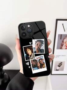 1pc Customized Full Family Portrait Phone Case, Shockproof High-Definition Glass Cover Suitable For IPhone11/12/13/14/15/16/16Plus/16Pro/16ProMax/17/17Pro/17ProMax/17Air/A17/A16/A07/A06/S25/S25Ultra/S25Edge/G9/9RO/9ProXL And Other Phone Models - Black - View 5