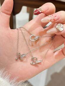 1 Peça Colar Pingente com Letra Inglesa Geométrica Criativa Incrustada com Zircônia Cúbica de Cobre, Joia Personalizada com Tema de Letra na Moda para Combinação Requintada