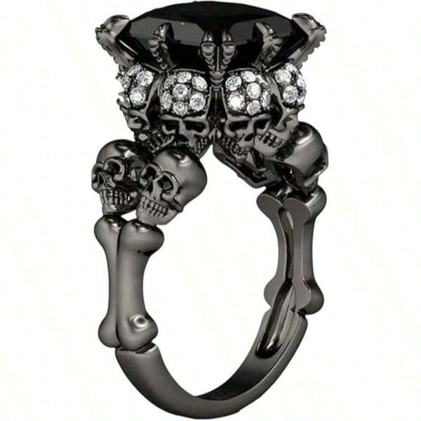 Personalized Punk Skull Retro Gothic Style Rings For Women Men Halloween Black Zirconia Jewelry Women Black Simple Ring Accession