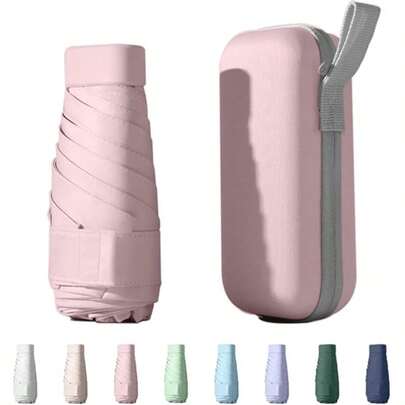 1 Piece Mini Folding Umbrella, Optional Storage Box, 60% Folding Umbrella, Rainproof And Sun-Shading Dual-Use, Ultra-Light Pocket Parasol, Suitable For All Ages, Great For Travel And Home Decor