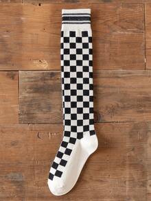 1 Pair Women's Autumn/Winter Warm Knee,High Socks, Checkerboard Pattern, Versatile &, Cozy Socks - Multicolor - View 16