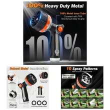 Garden Hose Nozzle Sprayer, Heavy Duty Metal Spray Nozzle With 10 Spray Patterns, High Pressure Hand Sprayer With Thumb Control On Off Watering Plants, Lawns, Car Pet Washing - Black - View 1