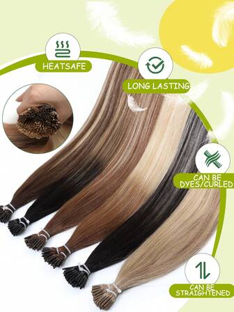 I Tip 真人发 I Tip 接发 - 隐形，预粘合直发融合接发，适合所有性别 I Tip 接发 真人发接发颜色 1b 自然黑直发 真人发 I Tip 角蛋白接发 隐形