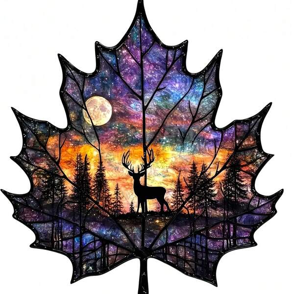 Kit de Pintura com Diamantes com Folhas Grandes, Vários Tamanhos Disponíveis, Conjunto de Pintura com Diamantes Artesanal DIY, Design Vibrante com Tema da Natureza, com Veado e Paisagem de Montanha sob o Céu Estrelado, Diamantes Acrílicos Redondos de Cobertura Total, Presente Criativo de Artesanato Sem Moldura, Adequado para Decoração de Casa, Ótimo para Hall de Entrada, Escritório, Quarto, Kit de Artesanato DIY | Kit de Pintura com Diamantes Vibrante | Conjunto de Artesanato DIY