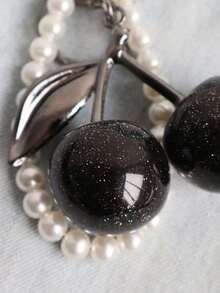 1pc Chic Cherry Keychain With Sparkling Resin Pendant - Alloy, Customizable C-Hook Closure For Women's Wallets & Bags ,Ideal Gift For Family, Friends, And Couples Valentine's Day Gift Valentines