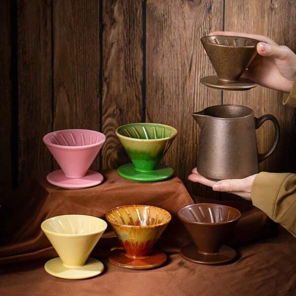 Conjunto de Filtro de Café Gotejamento de Cerâmica, Coador de Café Feito à Mão, Funil de Preparo de Café Estilo Americano para Casa