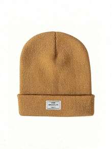 1pc Unisex Stretchy Knit Beanie Hat, Fashionable Street Style Hip Hop Hat With Fabric Label, Y2K Cuffed Skull Cap, Autumn/Winter - Knitted Hat - View 22