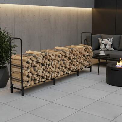 UNHO Firewood Rack, Metal Log Holder With Raised Base, Holds Up To 408 Kg, Firewood Stand For Indoor & Outdoor, 345 X 35 X 117 Cm
