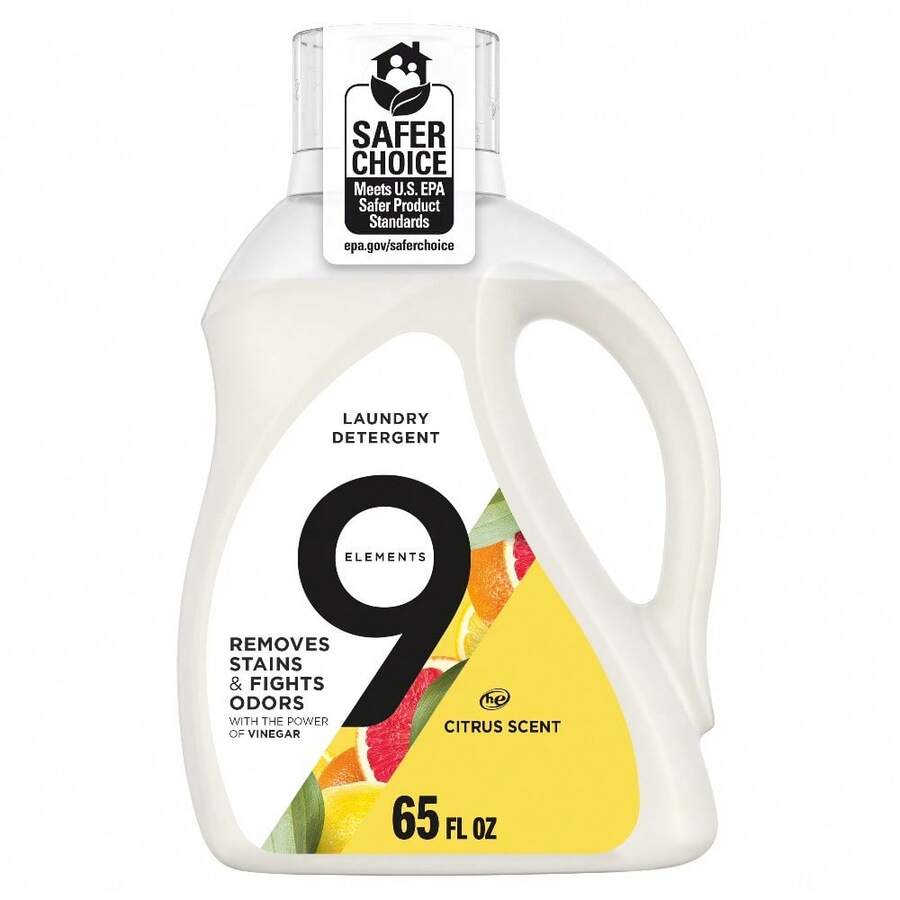 9 Elements Vinegar Powered Liquid Laundry Detergent, Citrus Scent, 65 Fl Oz, 35 Loads