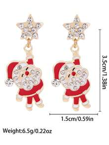 2pcs/Set Rhinestone Santa Claus, Christmas Tree, Reindeer Stemware, Gingerbread Man, Bowknot , Gold Pendant Earrings, Christmas Gift