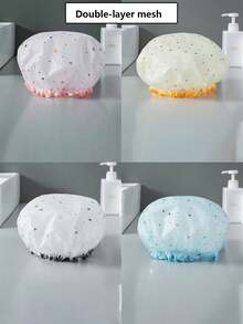 Adjustable Double-Layer Shower Cap, Waterproof Shower Cap With Stars And Butterflies Pattern, Head Cover Shower Cap, Home Shower Cap, Bathroom Supplies, Double-Layer Reusable Shower Cap For All Hair Types - Waterproof, Fragrance-Free, Gentle On Hair - Bathroom Essentials For Women, Suitable For Long/Short/Curly Hair - Multicolor - View 7