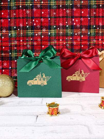 10pcs Luxury Christmas Gift Boxes With Gold Satin Ribbon, White Party Favor Boxes With Gold Stamping Merry Christmas Tree Design, Reusable Candy Cookie Chocolate Packaging, Elegant Small Gift Boxes For Holiday Party, Wedding, Birthday, Baby Shower, Gift Exchange, Perfect Table Decor Or Under Xmas Tree Decoration, Adds Warm Festive Atmosphere, Durable And