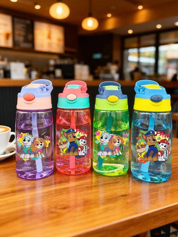 Paw Patrol 1 pieza Vaso de agua de Paw Patrol de 500ml/16oz con capacidad grande, pajita, asa portátil y a prueba de fugas, adecuado para fiestas de cumpleaños, Acción de Gracias, Halloween y Navidad