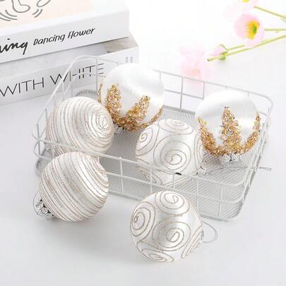 8cm Silk Christmas Ball Festive Atmosphere To Decorate The Christmas Tree Hanging Ball Pendant Shopping Mall Window Decoration, 6 / Box