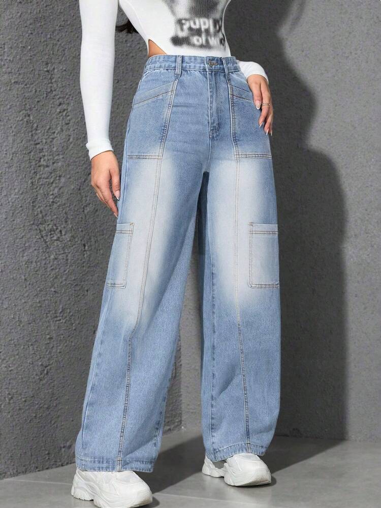 IDYLLIC Mezclilla Versátiles Cómodos Lavables a Máquina Pantalones rectos para mujer Estilo casual  práctico ideal para looks urbanos Pantalones Vaqueros - Azul - Añade 2