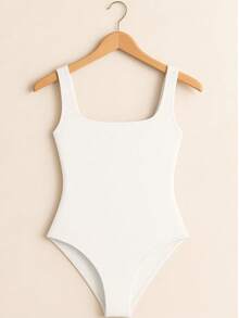 Women's Bori Bodysuit Square Neck Tank Top Thick Strap Basic Casual Blogger Suplex Various Colors Spring Summer - 無色 - 查看 2
