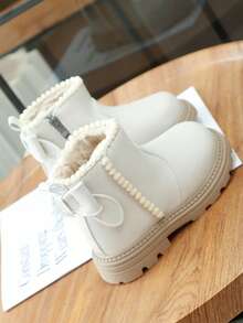 Winter New Kids Boots, Boys Boots Fashion, Girls Lace Leather Boots Warm Plush Short Boots Non-Slip Snow Boots - Beige - View 4