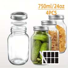 APPKER 2/4 potes de vidro de boca larga de 750 ml/24 oz com tampas herméticas - Inclui adesivos e marcador de giz grátis - Potes grandes para conservas, conservas, frutas e vegetais - Recipientes de armazenamento de cozinha para organização de despensa e artesanato faça você mesmo