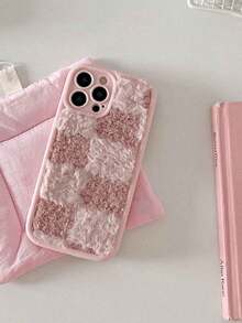 Custodia per telefono in silicone TPU con patchwork in peluche e plaid, antiurto e anti-graffio, finitura opaca morbida, compatibile con 11/12/13/14/12 Pro Max/16 Pro/15/X/XR/7/8Plus, protezione per obiettivo, accessori fai-da-te, regalo per Ognissanti, Natale, autunno/inverno