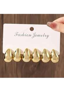 6-12pcs Gold/Silver Plated Water Drop Stud Earrings, Suitable For Gifts, Parties And Various Occasions