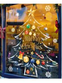 2pcs Christmas Tree Window Stickers, Snowflake Bell Ball Winter Christmas Stickers, Cartoon Merry Christmas Stickers, Or Party Glass DIY Supplies, Home Living Christmas, Christmas Window Stickers, Christmas Gifts, Suitable For Home, Bedroom, Office, Indoor, Outdoor And Dessert Shop Holiday Decoration, Christmas - Multicolor - View 8