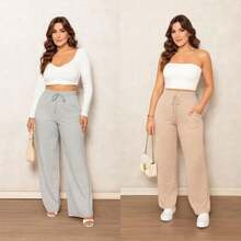 Kit 2 Women's Lanzinha Pants Winter Fashion Pantalona  2025 - 米色和灰色 - 查看 2