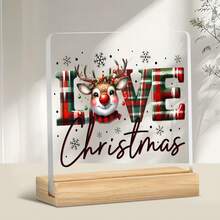 1 buc., Ornament creativ cu ren Rudolf și text de Crăciun cu mesajul LOVE - O decorațiune de Crăciun emoționantă pentru prieteni și familie, folosită pentru decorațiuni mici și creative pe rafturi de cărți, șeminee sau sub brazii de Crăciun.