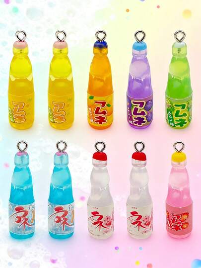 10pcs/20pcs Random Charm Mini Accessories, Realistic Cute 3D Juice Drink Pendant Miniature Resin Decor, DIY Earrings, Necklace, Keychain, Keyring, Bracelet, Bag, Wallet Charms And Accessories