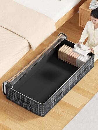 1pc Foldable Bed Bottom Clothing Storage Bag, Large Capacity Quilt And Pillow Dust Bag, Flat Storage Bag, Cabinet Top Storage Bag, Living Room And Bedroom Organizing Container, Fully Transparent Top Design For Easy Clothing Retrieval, Preferred