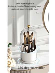 Caja de almacenamiento de maquillaje giratoria de 360°, transparente, caja de almacenamiento de escritorio, soporte para brochas de maquillaje, soporte para bolígrafos de escritorio, decoración del hogar, colgante de baño, caja de almacenamiento de maquillaje a prueba de polvo y resistente al agua, adecuada para tocador, baño, dormitorio, escritorio