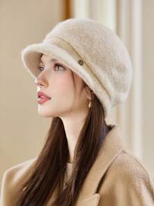 1pc Women's Autumn/Winter New Korean Style Fashion Versatile Knitted Fuzzy Hat, Large Head Circumference Wide Brim Petite Face Visor Cap, Suitable For Outdoor Walking, Skiing, Shopping, Daily Wear,Summer,Beach - Multicolor - View 9