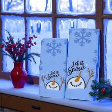Juego de toallas de mano de galleta de jengibre navideñas de 2 piezas% algodón con bordado de copo de nieve, dulces, cocina vintage, toalla de baño beige, regalo de temporada - Deja que neve - Ver 7