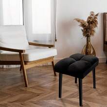 Black Ottoman Stool Square Makeup Stool With Wooden Legs Small Ottoman Stool Chair For Vanity Modern Padded Sofa Seat Foot Rest Stool Black