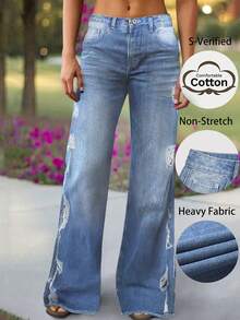 Vintage Blue Loose Casual Wide Leg Jeans For Women, New Loose Straight Leg Jeans With Side Ripped Pockets, Suitable For Casual, Travel, Festivals, Celebrations, Denim Outfits, Denim Pants, Outings, Women's Jeans