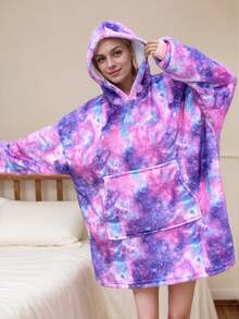 1 件薯条印花连帽毛毯，法兰绒，48 英寸超大号休闲连帽可穿戴盖毯，男女适用，睡衣