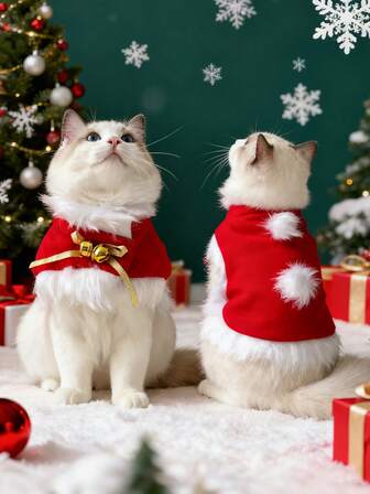 1 件圣诞宠物斗篷、宠物圣诞服装、狗衣服、猫衣服、宠物圣诞派对服装、小型犬衣服