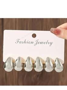 6-12pcs Gold/Silver Plated Water Drop Stud Earrings, Suitable For Gifts, Parties And Various Occasions